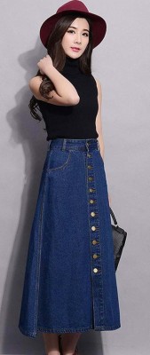 ts fashion Solid Women A-line Dark Blue Skirt