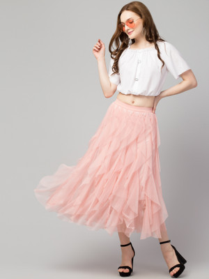 Sukhharta Solid Women Flared Pink Skirt