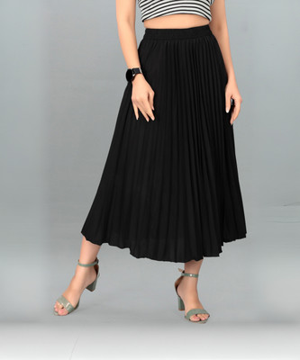 Deklook Solid Women Pleated Black Skirt