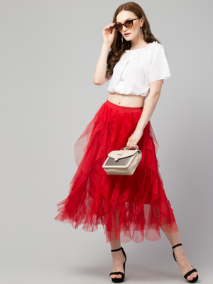 Sukhharta Self Design Women Flared Red Skirt