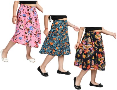 KAVYA Floral Print Girls Regular Pink, Green, Black Skirt