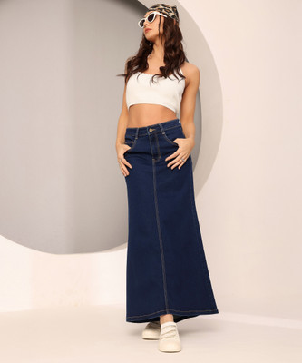 DOLCE CRUDO Solid Women Flared Blue Skirt