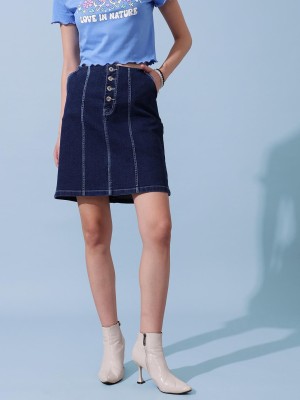 STREET9 Solid Women Regular Blue Skirt