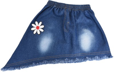 JAYAS CREATION Washed Girls Flared Blue Skirt