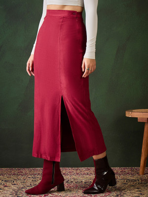 CHEMISTRY Solid Women Regular Maroon Skirt