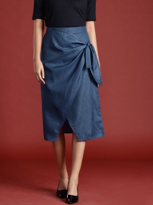 all about you Solid Women Wrap Around Blue Skirt