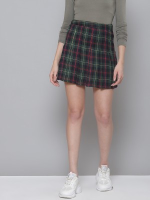 SASSAFRAS Checkered Women Regular Green Skirt