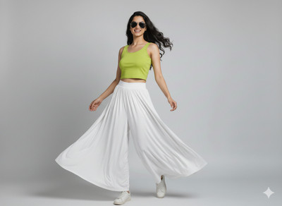 AzadFashion Flared Women White Trousers