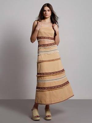 VERO MODA Self Design Women Flared Beige Skirt