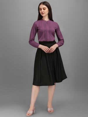 Kinjo Solid Women Pleated Black Skirt