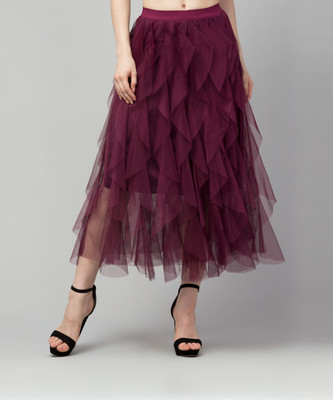 urban streetwear Solid Women Flared Purple Skirt