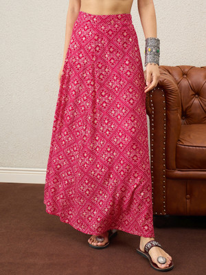 InWeave Polka Print Women A-line Pink Skirt