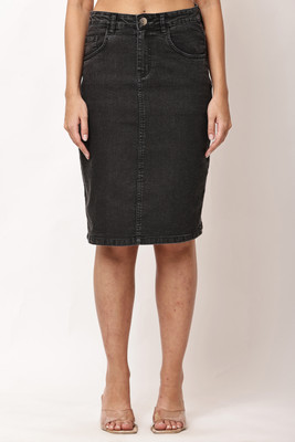 Kwantico Solid Women Regular Grey Skirt