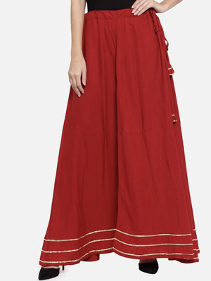 Moda Rapido Solid Women Flared Maroon Skirt