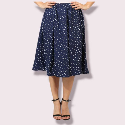 MAIYYAA COLLECTION Polka Print Women Flared Dark Blue Skirt