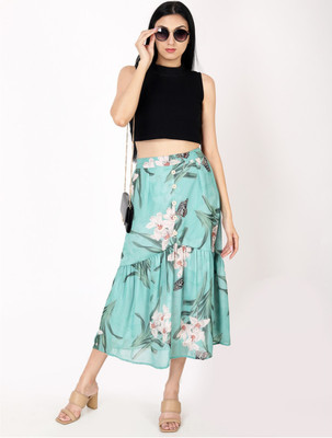 Jakanary Printed Women A-line Blue Skirt