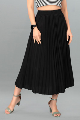Deklook Solid Women Pleated Black Skirt