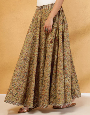 Fabindia Printed Women A-line Green Skirt