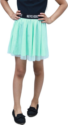 nuevoskiddos Self Design Girls Flared Green Skirt