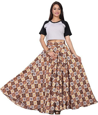 JYSHTA Printed Women Flared Brown Skirt