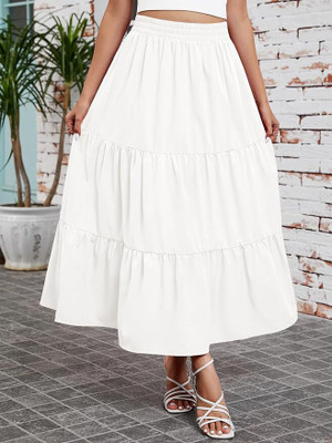 sarojani Solid Women Gathered Black Skirt