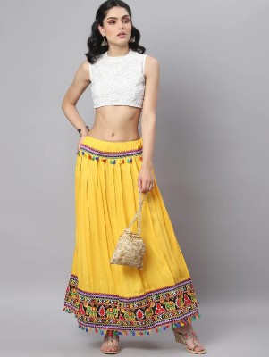 Prabhati Embroidered Women Pleated Yellow Skirt