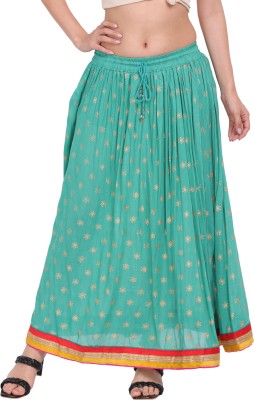 Fashion Passion India Floral Print Women Flared Green Skirt