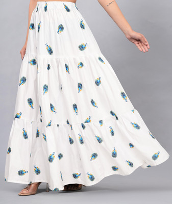 OMENTERPRISE Printed Women Flared White Skirt