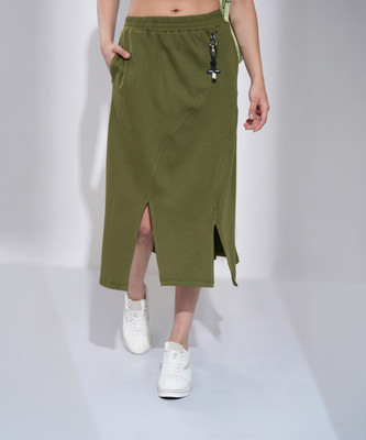 Tokyo Talkies Solid Women Straight Green Skirt