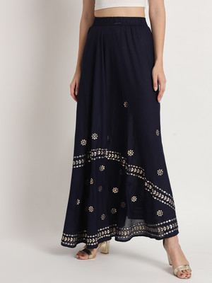 Moda Rapido Solid Women Flared Blue Skirt