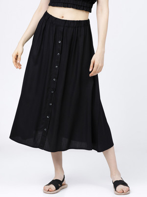 Tokyo Talkies Solid Women Flared Black Skirt