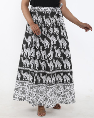 KIYAARA CREATION Animal Print Women Wrap Around Black Skirt