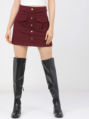 Tokyo Talkies Solid Women Skorts Maroon Skirt