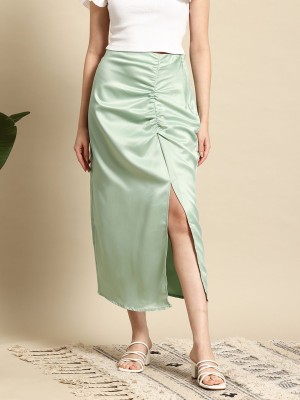 Mast & Harbour Solid Women Straight Green Skirt