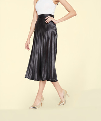 Uptownie Lite Solid Women Pleated Black Skirt