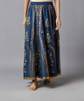 Aurelia Floral Print Women Flared Blue Skirt