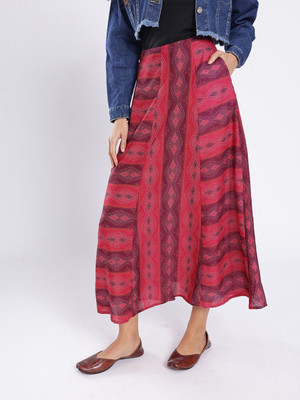 fusion by glitchez Printed Women A-line Maroon Skirt