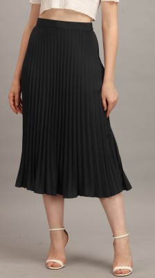 Krunal Raiyani Solid Women Pleated Black Skirt