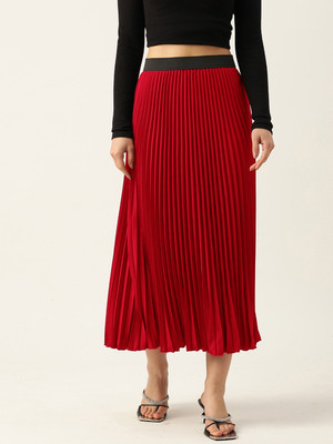 HouseOfCommon Self Design Women A-line Red Skirt
