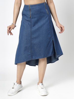 Cosmic Trio Washed Women Straight Blue Skirt