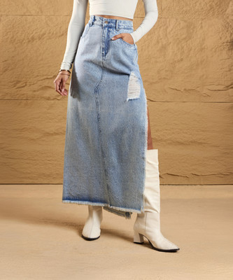 SASSAFRAS Solid Women Regular Blue Skirt