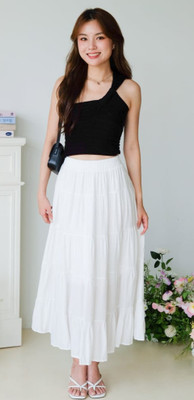 DSKGARMENT Solid Women Flared White Skirt