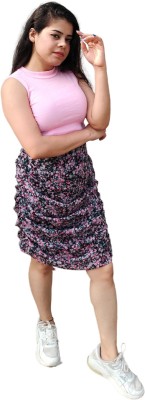 Trendy darzi Floral Print Women Gathered Pink Skirt