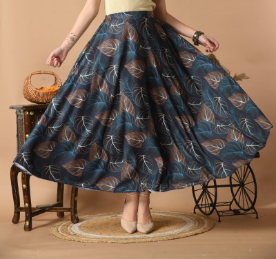 vagisha Printed Women Flared Blue, Brown Skirt