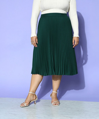 CURVE BY KASSUALLY Solid Women Flared Green Skirt