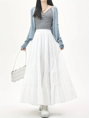 skart Solid Women Flared White Skirt