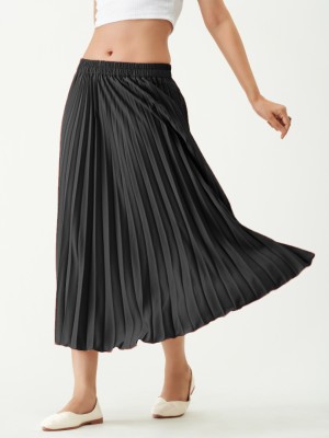 Krunal Raiyani Self Design Women Pleated Black Skirt