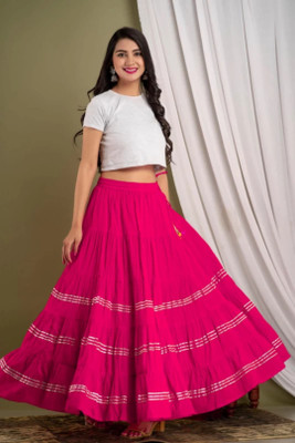 Mrfabricse Solid Women Flared Pink Skirt
