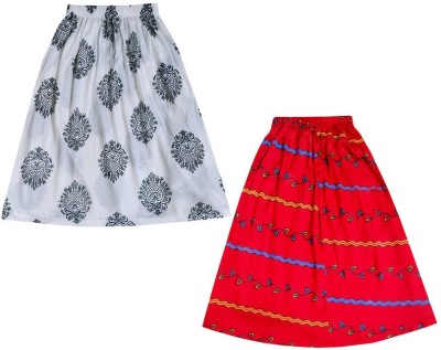 Indistar Printed Girls A-line White, Red Skirt