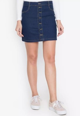 DYNAKING Solid Women A-line Dark Blue Skirt